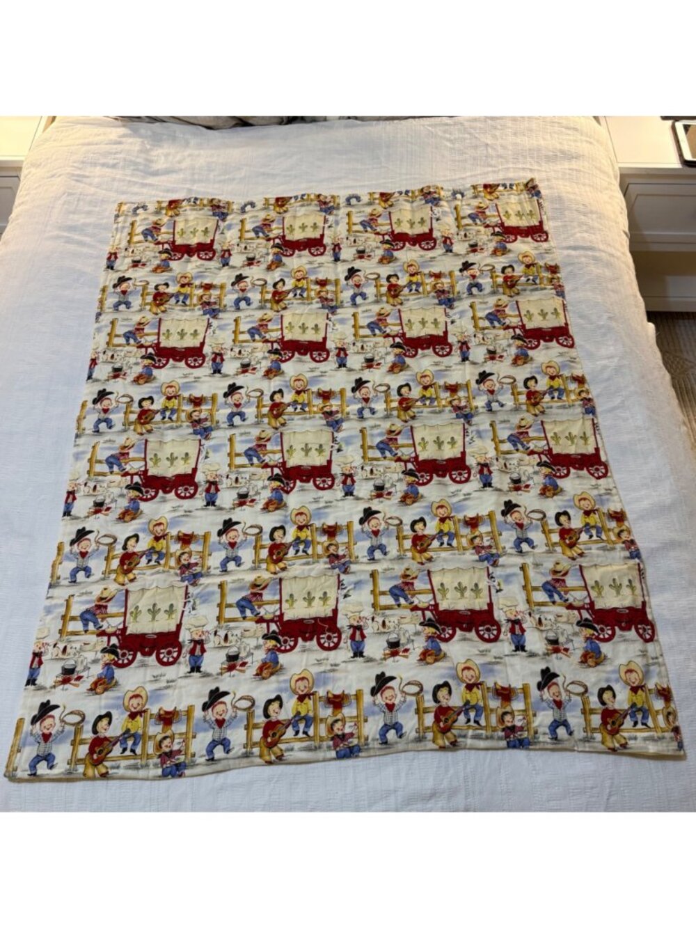 Vintage handmade baby quilt featuring the Michael Miller "Lil Cowpokes" (Pattern - Picture 3 of 5